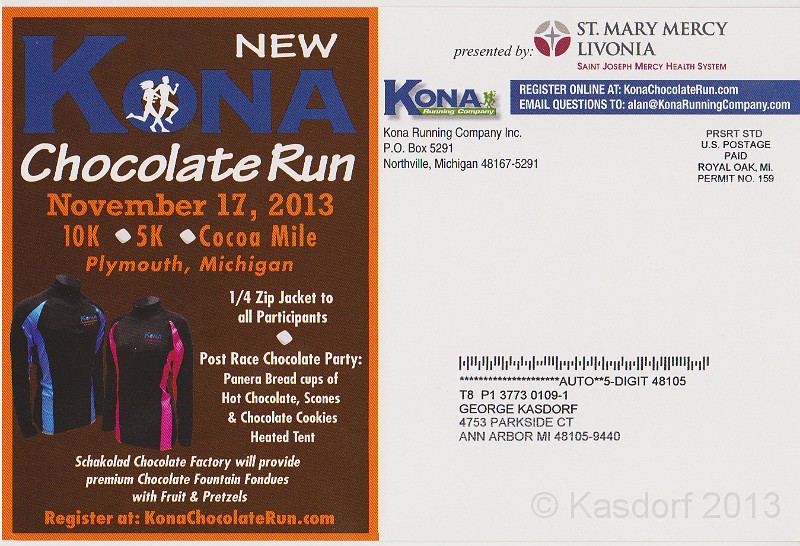 2013-10 Hot Chocolate 5K 005.jpg - 2013 Kona Chocolate Run 10K. Plymouth Michigan November 17, 2013.